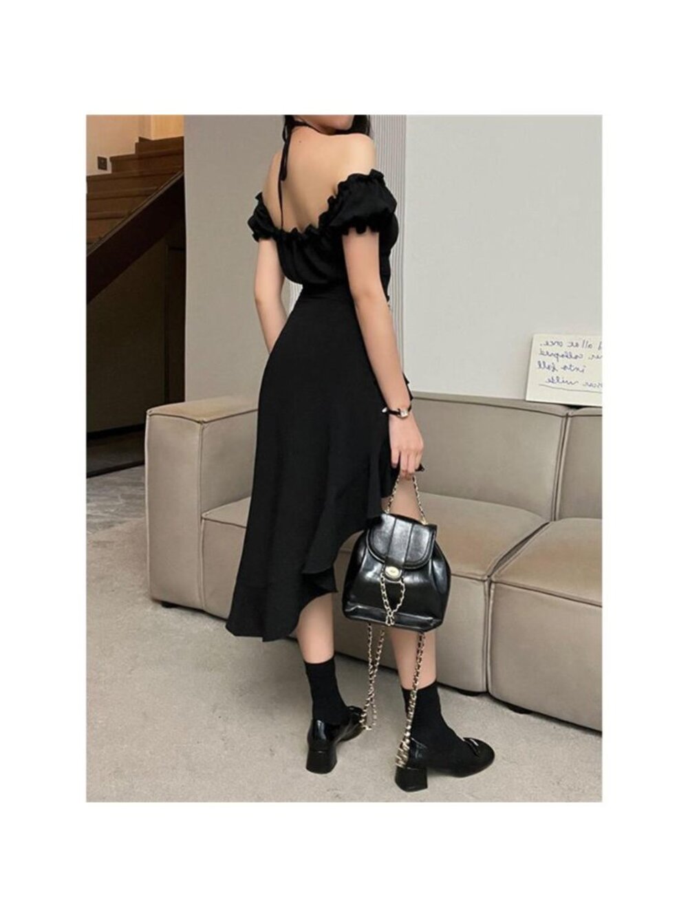 Off-Shoulder Ruffle Hem High-Low Dress - Picture 6 of 6